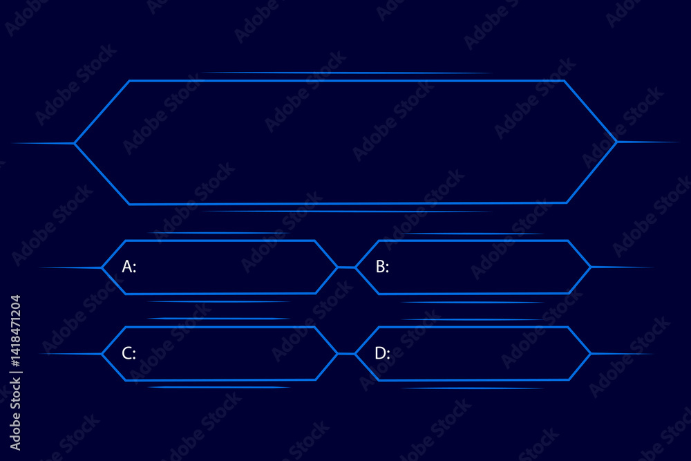 Wall mural quiz game. interactive quiz design featuring four answer choices against a sleek blue and black back