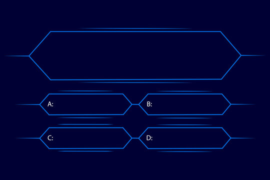 Quiz game. Interactive quiz design featuring four answer choices against a sleek blue and black background. Vector 