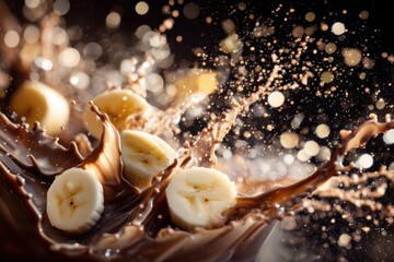 Banana Slices Splashing in Chocolate