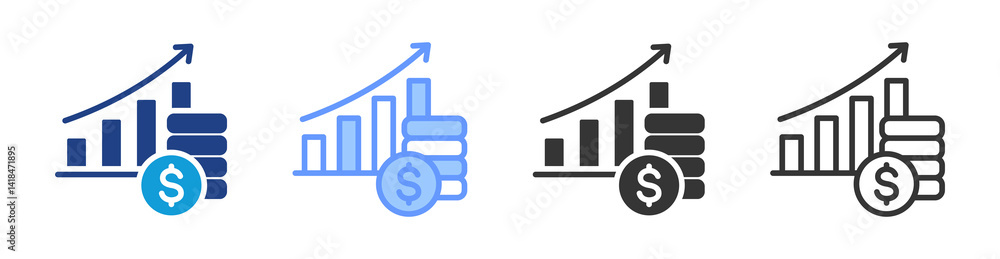 Poster revenue icon set multiple style collection