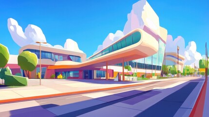 Futuristic city architecture under bright sky streamlined building designs