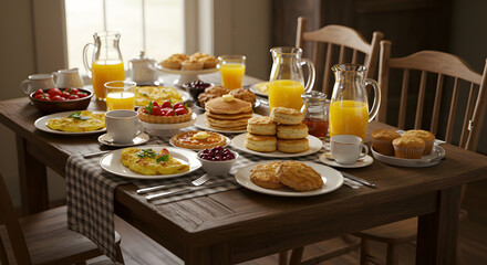 Extravagant Breakfast Table Filled With Delectable Treats and Beverages