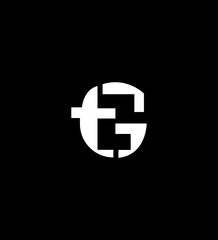 Abstract TG or GT Logo Design Circular, Monogram, Minimalist, Modern, Interlocking, White, Black, Graphic,