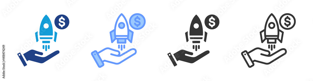 Poster start up companies icon set multiple style collection