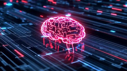Digital Brain with Glowing Neural Pathways and Electronic Circuit Board Background - Powered by Adobe