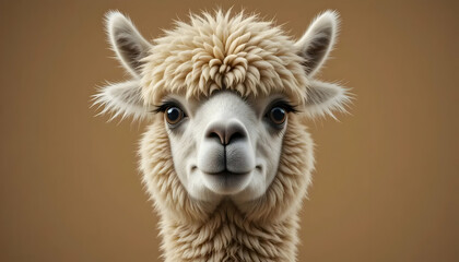 Obraz premium Alpaca Portrait Close Up with Soft Fur on Brown Background