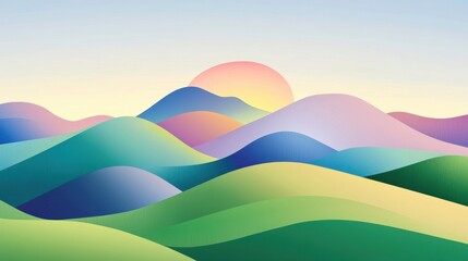 Obraz premium Gradient dreams Pastel hills embrace the sunrise in painted strokes