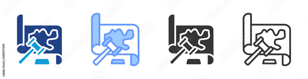 Poster land dispute icon set multiple style collection