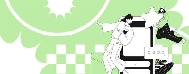 Virtual characters social communication concept business flat vector hand drawn illustration
