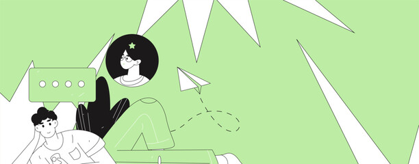 Virtual characters social communication concept business flat vector hand drawn illustration
