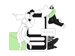 Virtual characters social communication concept business flat vector hand drawn illustration
