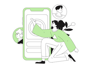 Virtual characters social communication concept business flat vector hand drawn illustration
