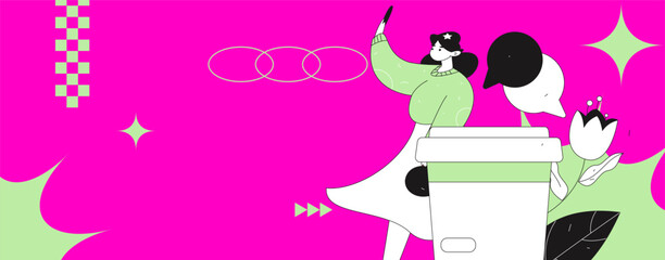 Virtual characters social communication concept business flat vector hand drawn illustration
