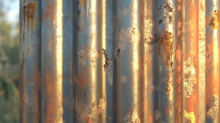 Fototapeta premium Oxidized corrugated surface in abstract pattern, light on weathered metal