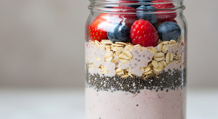 Delicious Breakfast Parfait Featuring Fresh Berries In A Glass Jar