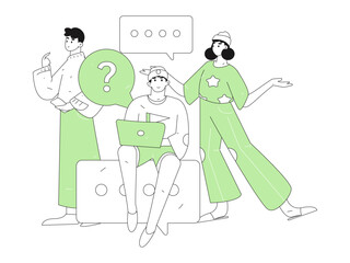 Virtual characters social communication concept business flat vector hand drawn illustration
