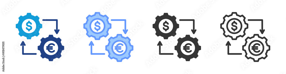Poster Currency System icon set multiple style collection