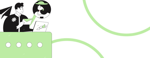 Virtual characters social communication concept business flat vector hand drawn illustration
