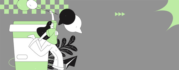 Virtual characters social communication concept business flat vector hand drawn illustration
