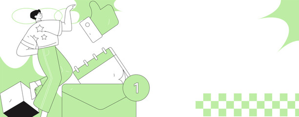 Virtual characters social communication concept business flat vector hand drawn illustration
