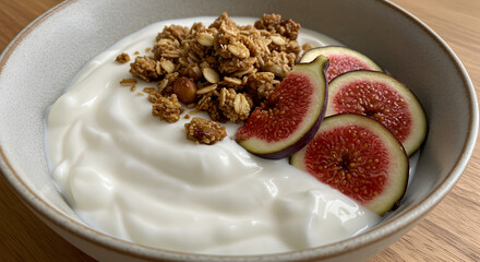 Fototapeta premium Yogurt Bowl Topped With Granola and Fresh Figs for Healthy Breakfast