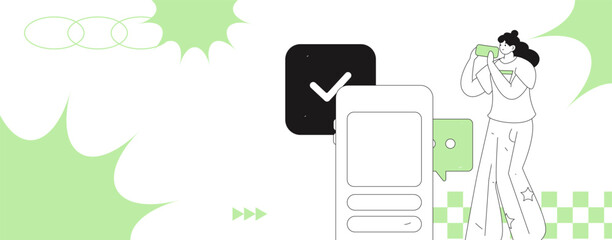 Virtual characters social communication concept business flat vector hand drawn illustration
