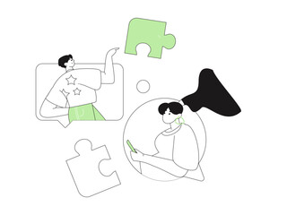 Virtual characters social communication concept business flat vector hand drawn illustration
