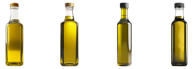 Variety of Oil Bottles Displayed on a White Background, Isolated on Transparent Background