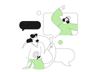 Virtual characters social communication concept business flat vector hand drawn illustration
