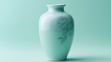 Elegant pale teal porcelain vase with floral design.