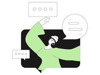 Virtual characters social communication concept business flat vector hand drawn illustration
