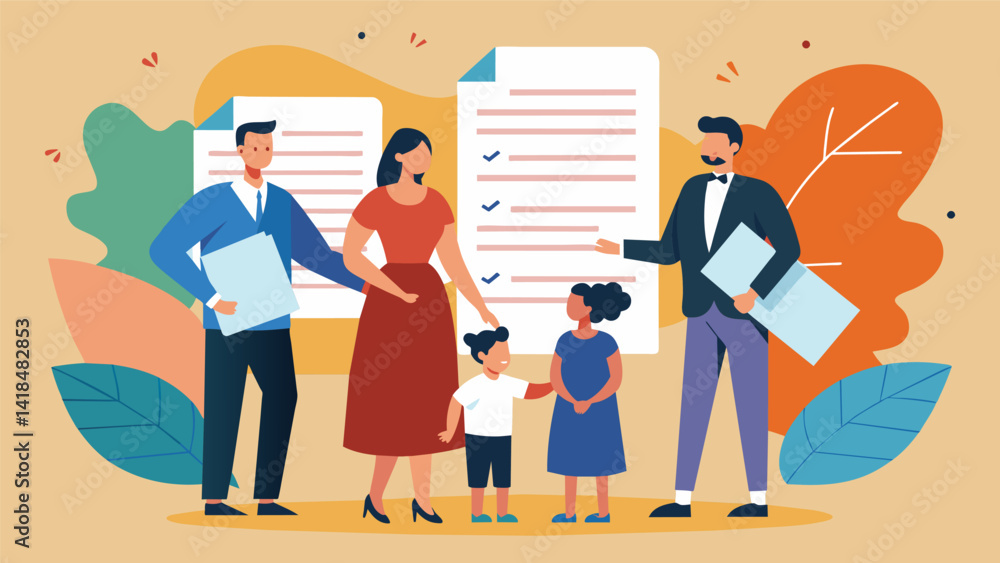 Poster a stack of handwritten marriage certificates passed from person to person as each family member adds