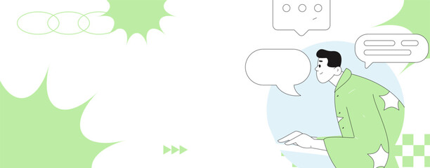 Virtual characters social communication concept business flat vector hand drawn illustration
