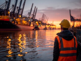 Worker at Sunset, Port Cargo Area