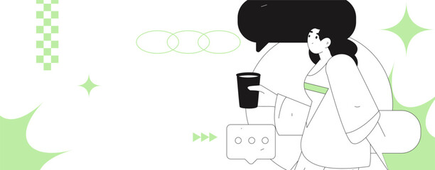 Virtual characters social communication concept business flat vector hand drawn illustration
