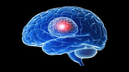 Brain Tumor Illustration: Medical 3D Render of a Human Brain with a Tumor Highlighting the Impact and Severity of Brain Cancer