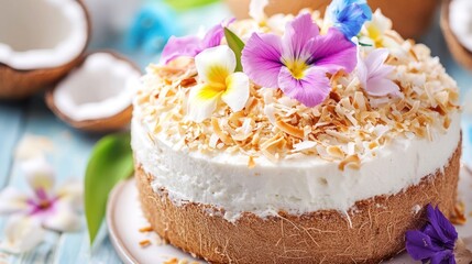 Coconut Cake with Tropical Flowers