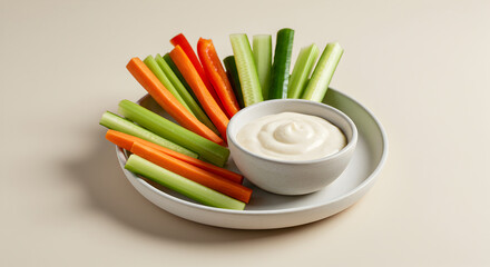 Healthy Vegetable Crudit?s With Creamy Dip On Light Background For Snacking