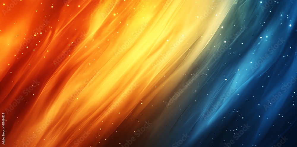 Aufkleber vibrant orange and blue swirls create a dynamic abstract background with subtle glowing particles pe