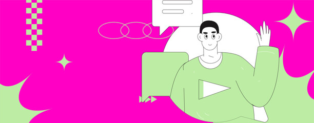 Virtual characters social communication concept business flat vector hand drawn illustration
