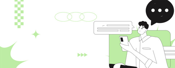 Virtual characters social communication concept business flat vector hand drawn illustration
