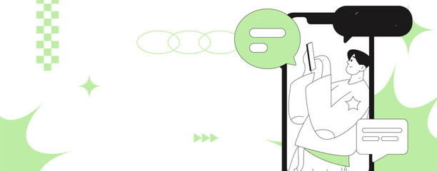 Virtual characters social communication concept business flat vector hand drawn illustration
