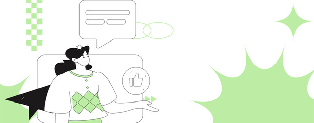 Virtual characters social communication concept business flat vector hand drawn illustration
