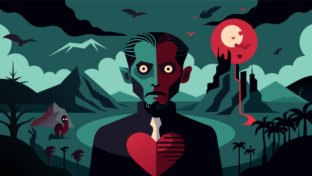 A surrealist painting inspired by the haunting journey of Marlow in Heart of Darkness incorporating elements of the Congo and the ominous shadow of. Vector illustration