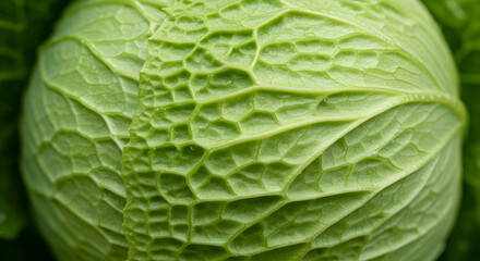 Obraz premium Intricate Veins Of A Fresh Green Cabbage Head Showing Its Detailed Texture