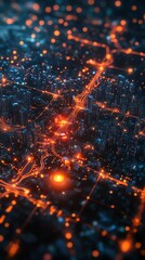 Fototapeta premium Aerial Cityscape with Glowing Lights and Network Connections