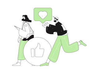 Virtual characters social communication concept business flat vector hand drawn illustration
