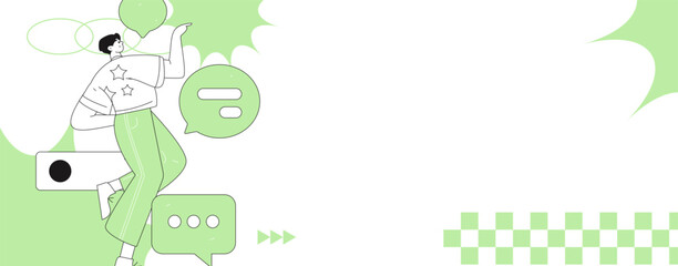 Virtual characters social communication concept business flat vector hand drawn illustration
