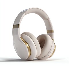 sleek wireless headphones folded neatly on a plain white background, highly realistic lighting and shadow