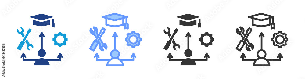 Aufkleber hard skill development icon set multiple style collection